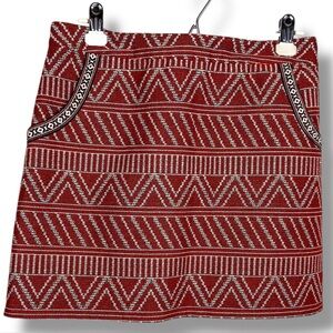 Small Just Fab Skirt Wool Blend Mini Tribal Geometric Red White Boho Bohemian